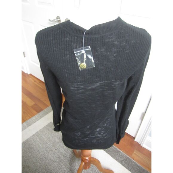 NWT CABLE & GAUGE V NECK LIGHTWEIGHT BLACK SWEATER GOLD TONE BUTTONS SMALL - Picture 3 of 5